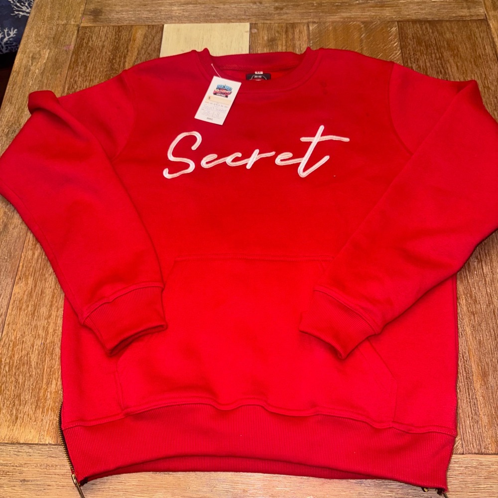 Secret Scientist Sweatshirt Mens M Red Like New Side Zip Graphic Script Pullover